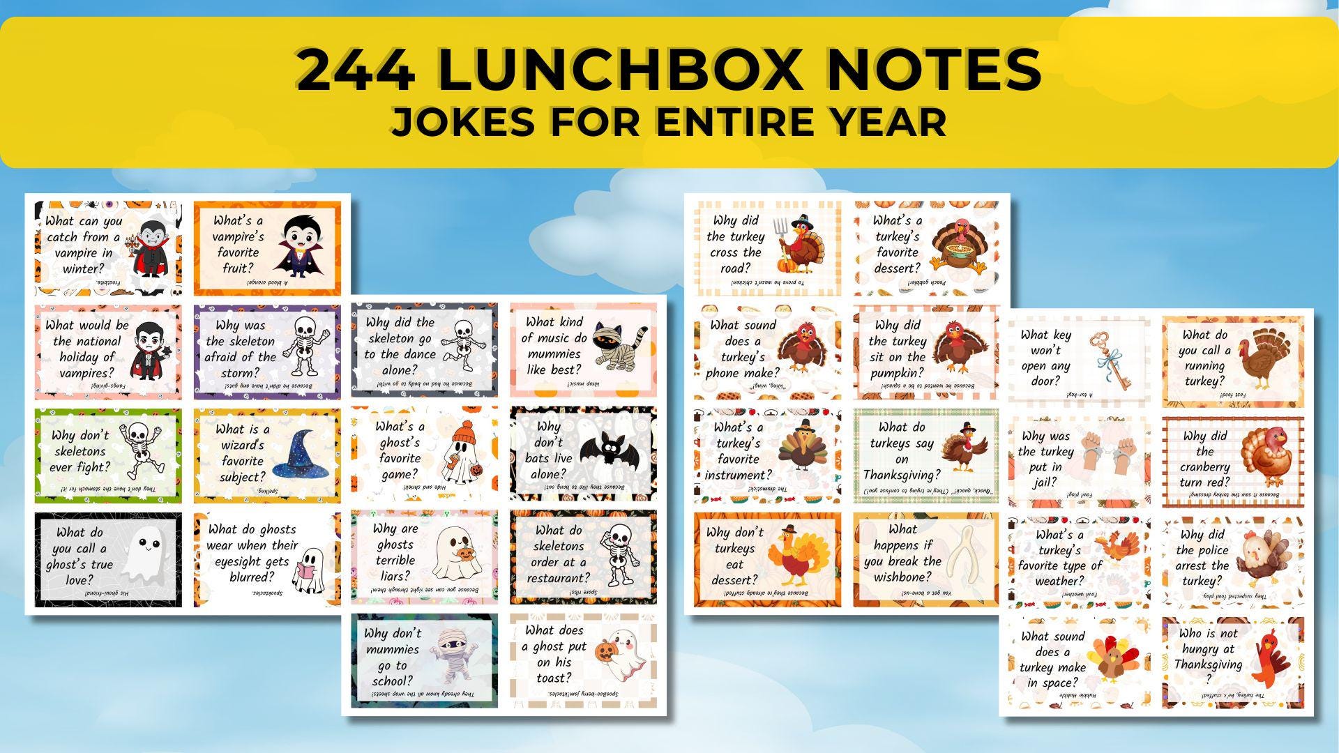 244 Lunchbox Jokes for Kids. Printable Lunchbox Notes. Seasonal ...
