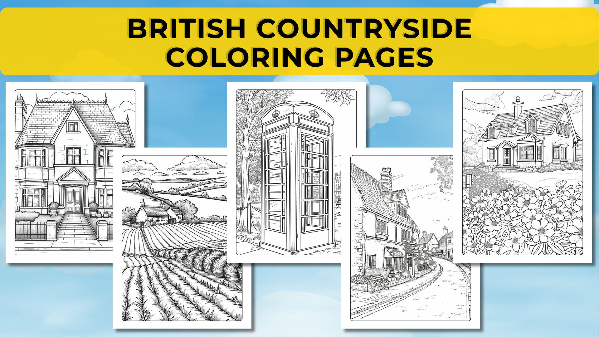 40 British Countryside Coloring Pages. Rural Life, Farm Animals, and ...