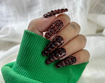 Press on nails 3D croco Brown