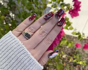 Red and Silver Bunny Custom Press On Nails with 3D Chrome, Miffy, Cute Nails, Funny Nails, Party Nails, Summer Nails, Fantasy Nails, Gift