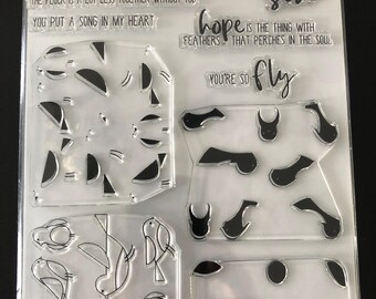 Simon Says Stamp Printmaking Birds SSS202550c Stamp and die set