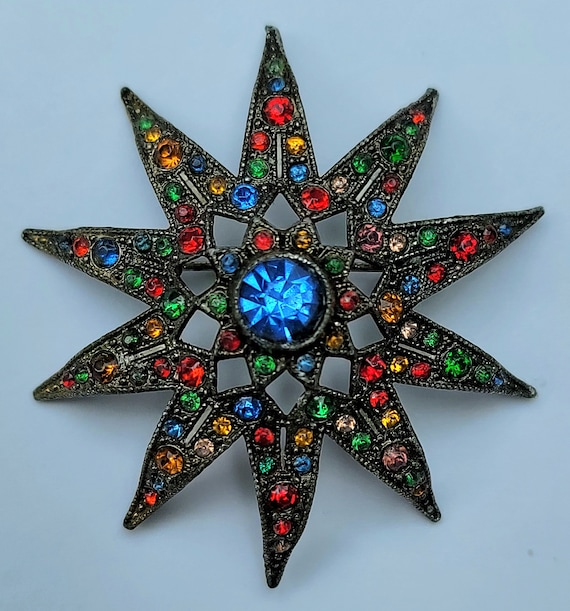 Early vintage multi-colored rhinestone signed L/N 