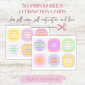 30+ Aura Positive Self Love Affirmation Cards | Printable deck of cards, Manifest Positivity for Self Care | Instant Download PDF