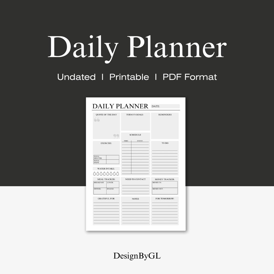 Daily Planner Printable Minimalist Undated Day Planner PDF Productivity ...