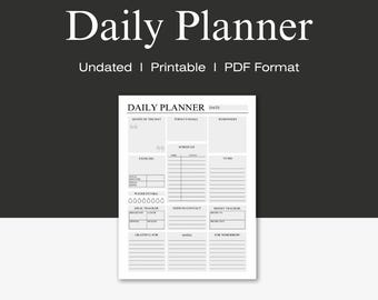 Planificador diario imprimible minimalista sin fecha, PDF, organizador de productividad, lista de tareas para el cuidado personal, cronograma, seguimiento de bienestar familiar
