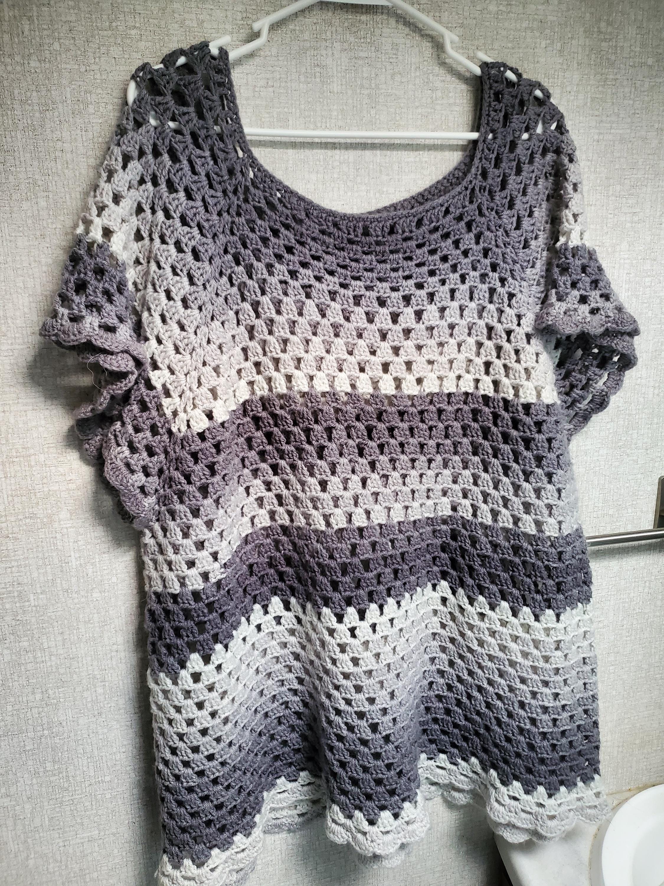 Handmade Crochet Shirt - Striped Open Weave Top - Thumbnail 2