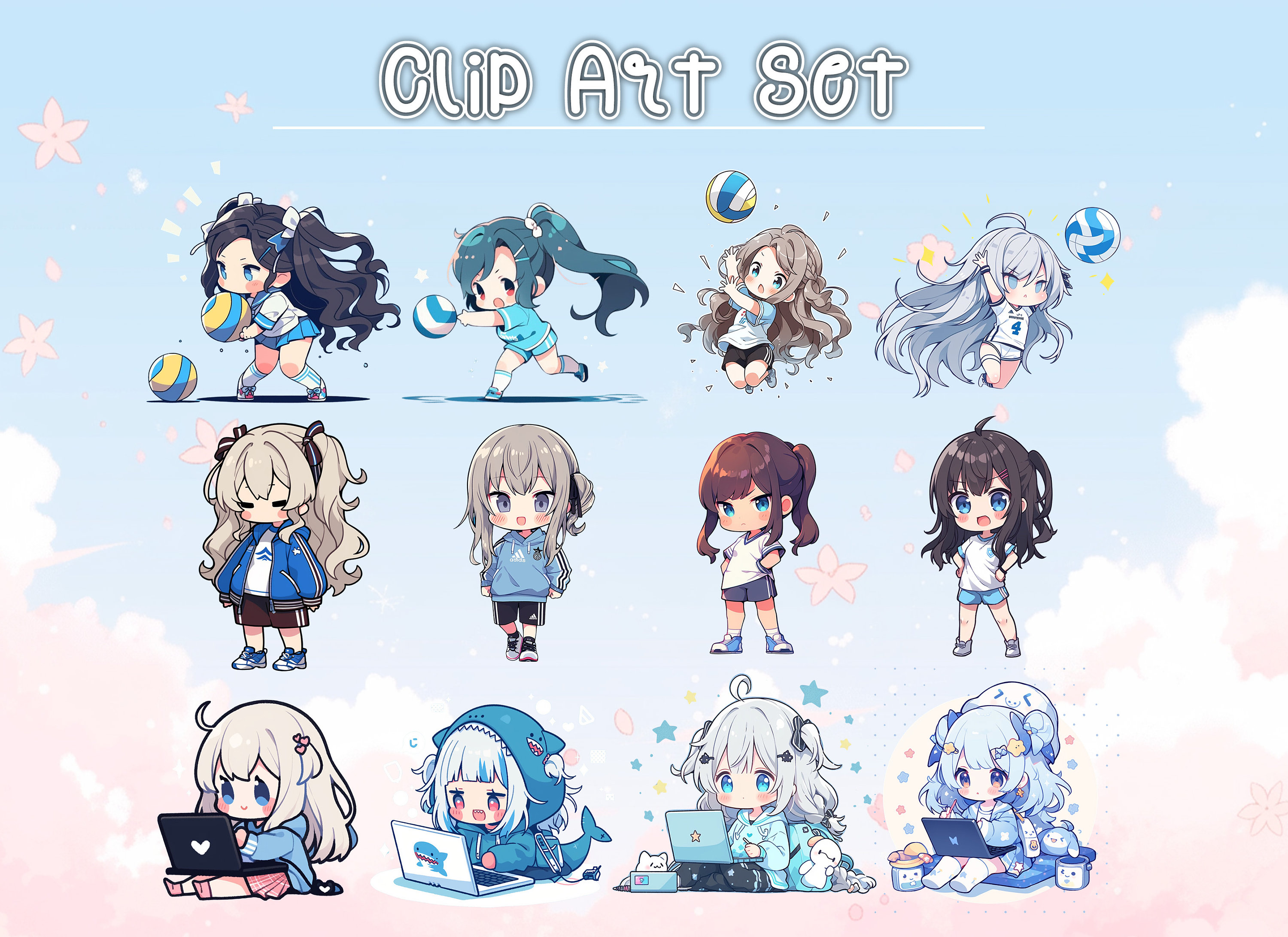 36 Anime Chibi Character Clip Art With Backgrounds (digital Download ...