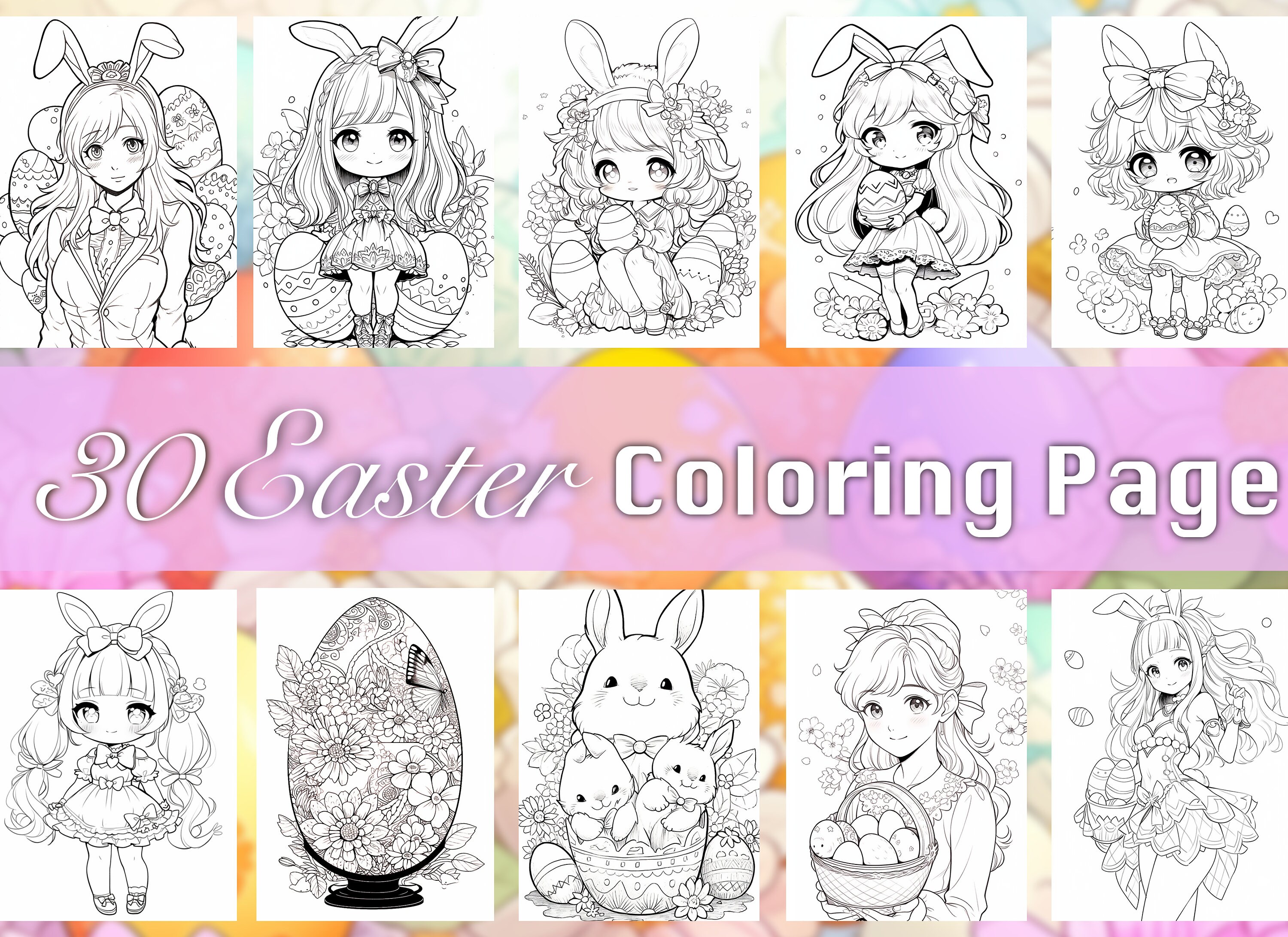 30 Easter Coloring Page, Anime Easter Coloring Page, Easter Spring
