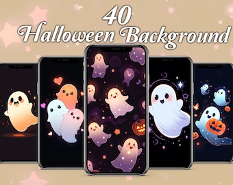 Fondo de pantalla del teléfono de otoño, iPhone de fondo de pantalla de Halloween, conjunto de fondos de pantalla del teléfono inteligente, fondo fantasma lindo, fondo del teléfono espeluznante