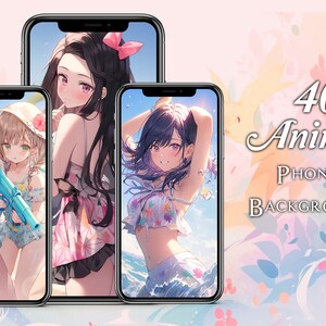 40 Anime Beach Girl Wallpaper, iPhone, Android Bundle Set, Digital Download