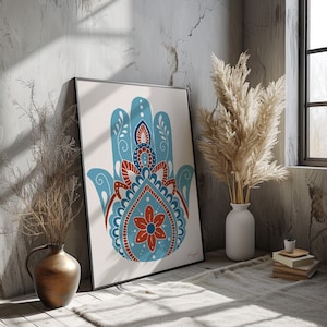 Traditional Jewish colorful Hamsa wall art printable poster Hand of fatima wall decor Hamsa printable poster Jewish print DIGITAL DOWNLOAD.
