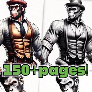 150+pages! Coloring party DIGITAL DOWNLOAD Monkey and Apes Printable coloring pages Instant bundle Coloring Animal book Grayscale fun print