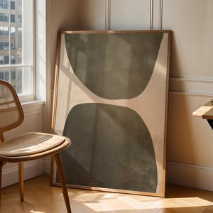 Cuadro abstracto verde simple, decoración minimalista para el hogar, imprimible, estilo Wabi Sabi, Japandi, forma suave, arte de pared minimalista para el hogar, impresión nórdica, bricolaje.