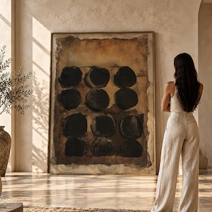Wabi-Sabi, Japandi and Organic Modern design, this artwork celebrates the beauty of imperfection, simplicity, natural textures and organic forms. Wabi-Sabi is a Japanese aesthetic that finds beauty in authenticity, subtle irregularity, weathered textures and the imperfect character of natural materials, while Japandi combines Japanese minimalism with the warmth and simplicity of Scandinavian interiors.