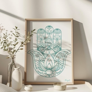 Traditional Jewish green Hamsa wall art printable poster Hand of fatima wall art decor Hamsa printable poster Jewish gift DIGITAL DOWNLOAD.