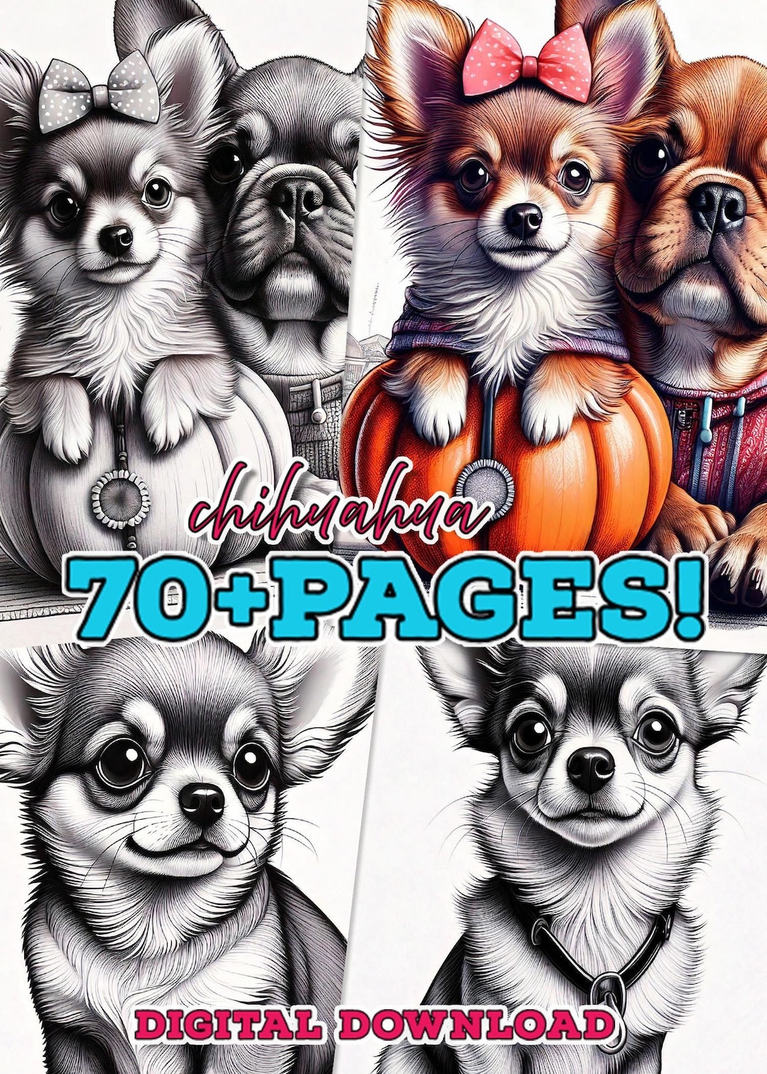 70+pages!! Coloring Pages Chihuahua Dog Winter Art Christmas Activity ...