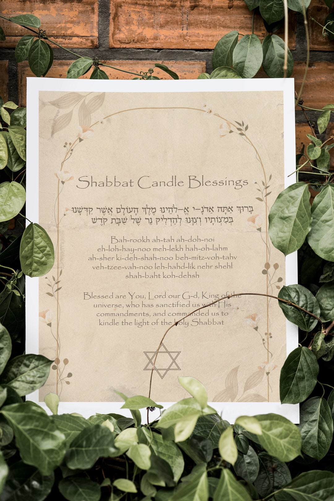 Jewish Shabbat Candle Lighting Blessing English Printable Etsy