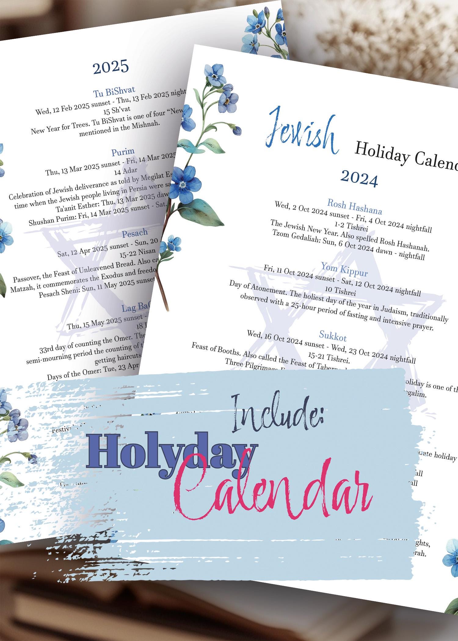 2024-2025 Jewish Calendar PRINTABLE Jewish Planner DIGITAL DOWNLOAD ...