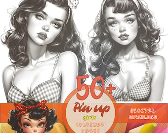 Pin up girls coloring pages bundle PRINTABLE Coloring book Retro Women DIGITAL DOWNLOAD Coloring grayscale for adults Sexy girls colorng art