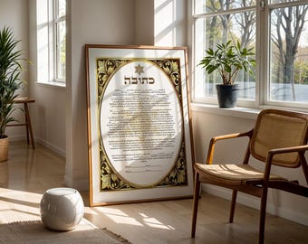 Ketubah IMPRIMIBLE Judío Ortodoxo Arameo oro Ketubah Inglés Tradicional Ketubah DESCARGA DIGITAL Votos matrimoniales judíos Dorado minimalista.