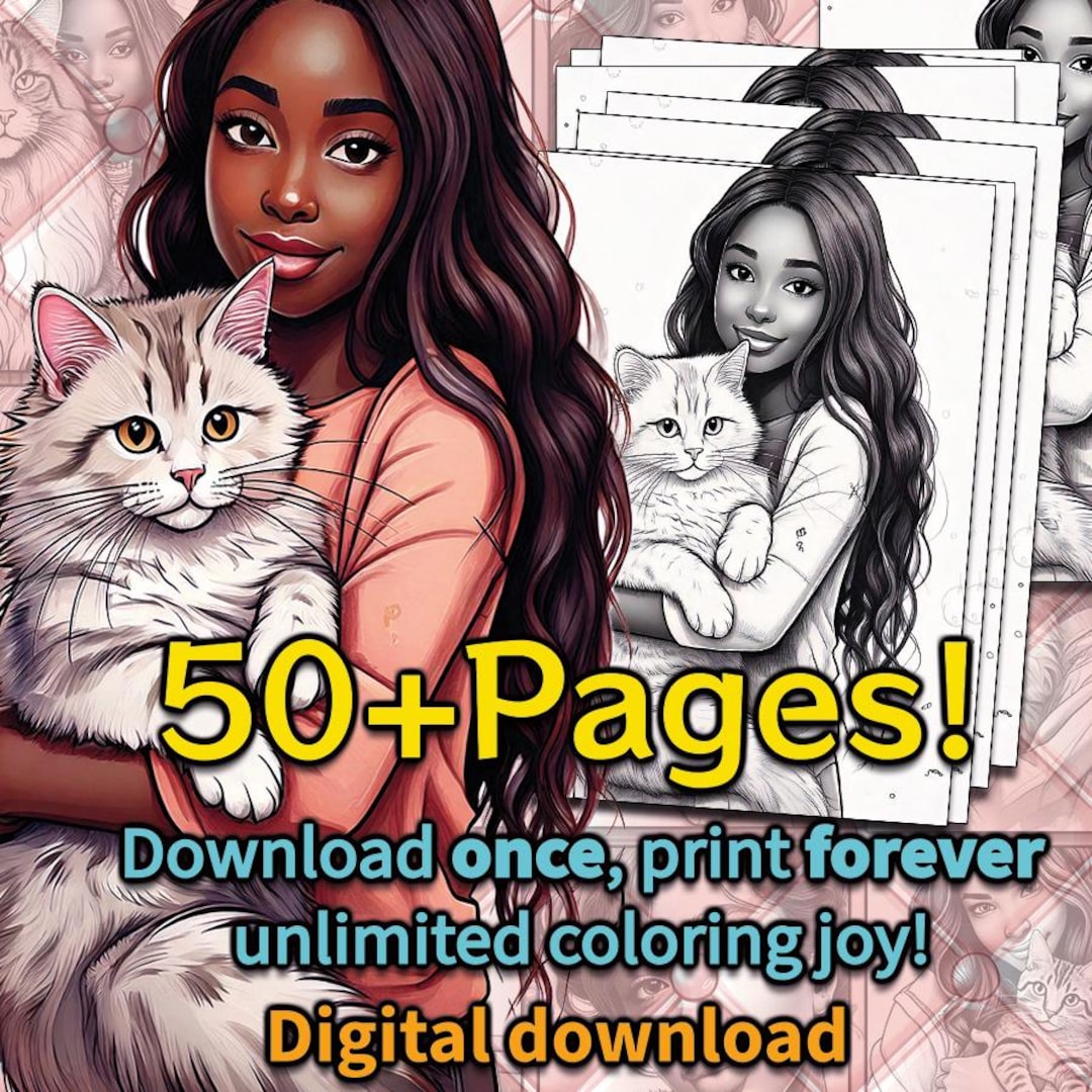 50+ Pages! Cat Kitten Creative Coloring Activity for Kids & Adults ...