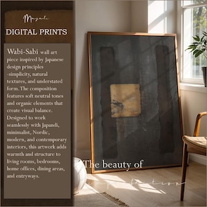 Wabi Sabi Japandi Abstract Wall Art Charcoal Black and Ochre Minimal Textured Composition Minimalistic home decor PRINTABLE Simple painting