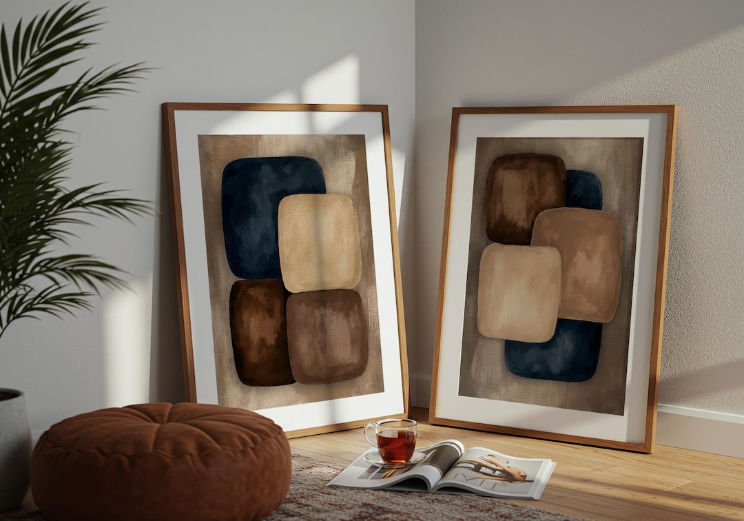 Abstract Earth Tone Art Print, Nordic Minimalist Decor Set of 2 Prints ...