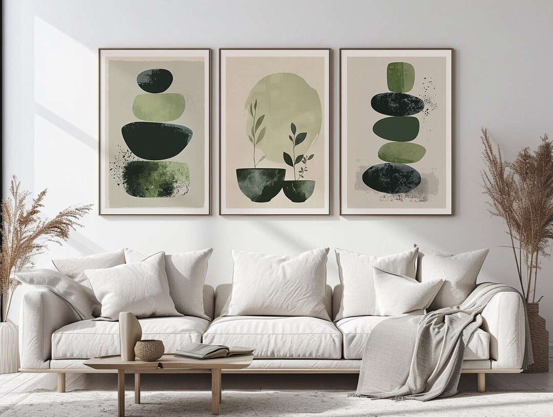 Boho Sage Green Wall Art Minimalistic Set of 3 Prints DIGITAL DOWNLOAD