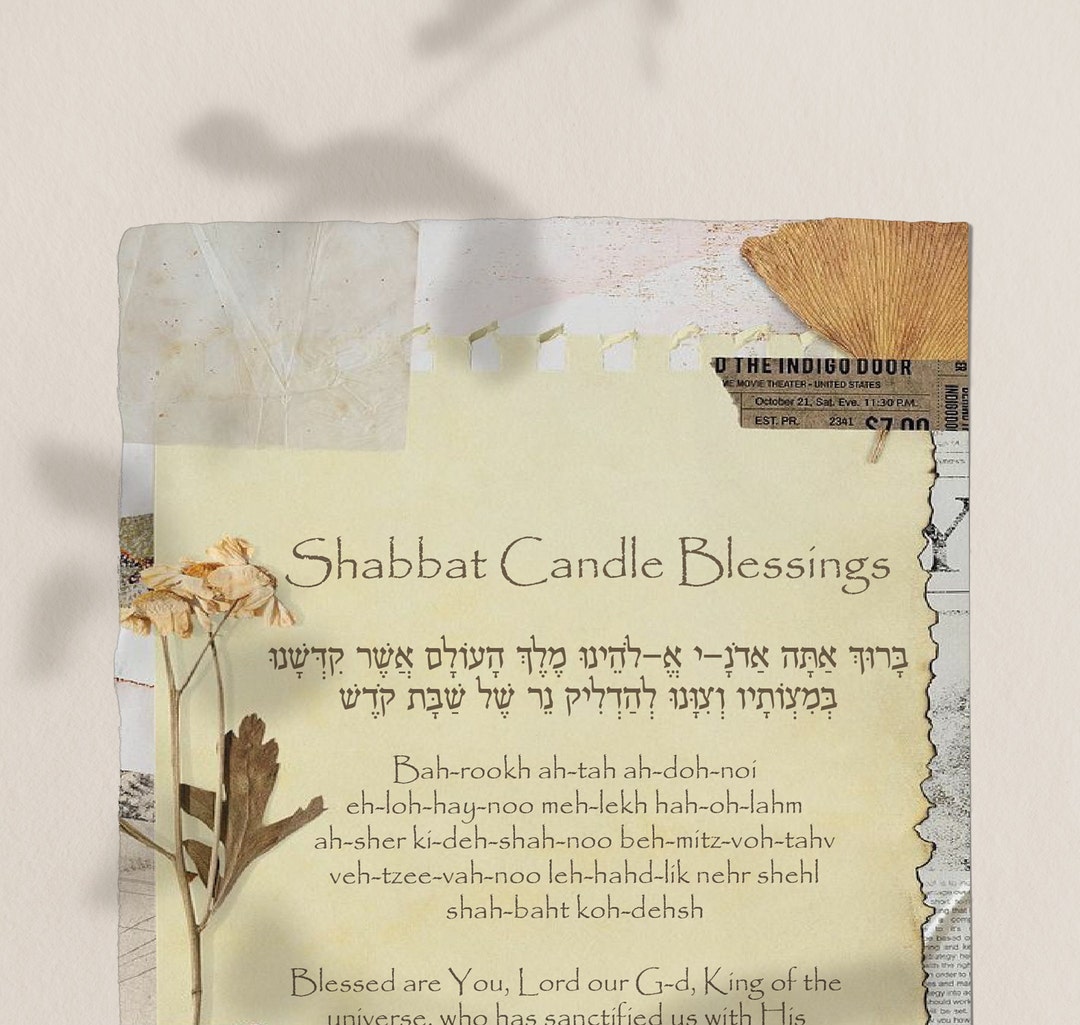 Jewish Shabbat Candle Lighting Blessing English&hebrew Etsy