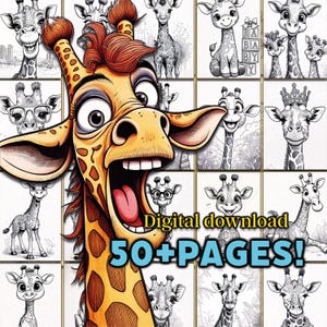 50+ Pages! Giraffe Safari Zoo Creative Coloring Activity for Kids & Adults Coloring Pages Party Gift Bundle PRINTABLE Animal theamed Book.