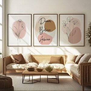 Wall art Minimalistic set of 3 print Boho wall decor set Floral black line art wall art DIGITAL DOWNLOAD art Modern decor PRINTABLE wall art