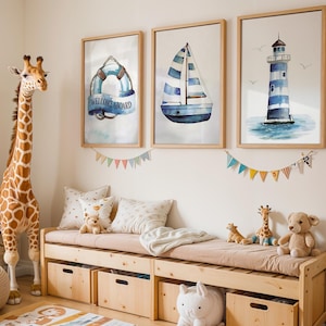 Nursery boy wall art set of 3 prints DIGITAL DOWNLOAD coastal print Nautical PRINTABLE kids room decor Minimalistic nursery bundle Baby room