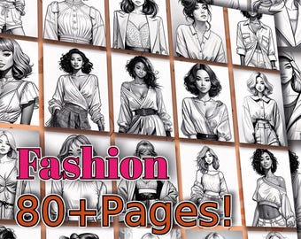 Meer dan 80 pagina's Trendy Fashion Kleurplaten Grijstinten Art Print Bundel Kinderen en volwassenen Afdrukbaar feestkleurboek creatieve kunst DIGITALE DOWNLOAD
