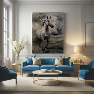 Wall art wild horse painting DIGITAL DOWNLOAD wall art White horse PRINTABLE wall art decor Horse abstract print Animal wall art poster.