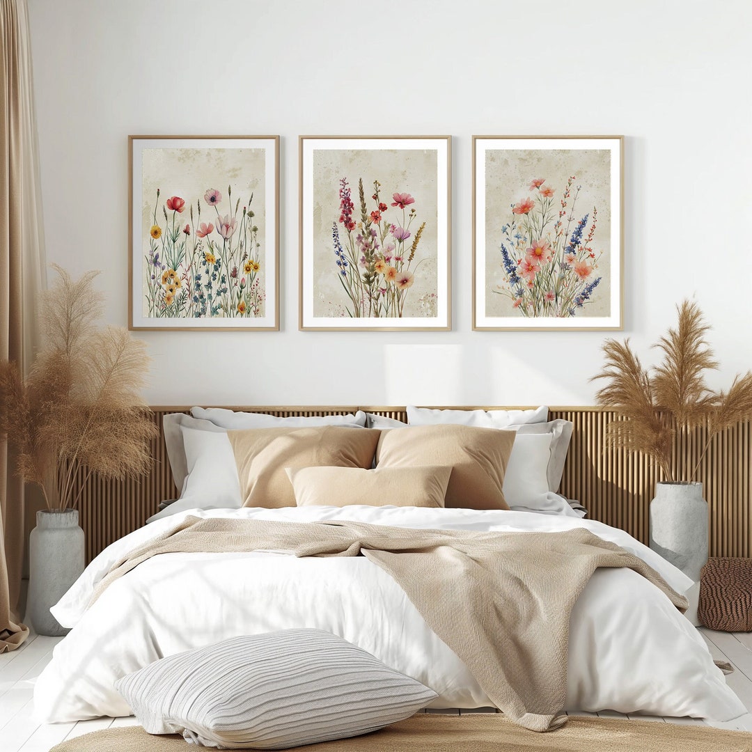 Wildflowers Wall Art Watercolor Set of 3 Prints DIGITAL DOWNLOAD ...