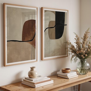Arte mural abstracto orgánico natural de estilo nórdico escandinavo para decoración de interiores, conjunto moderno de láminas de galería, tonos cálidos, decoración sencilla para el hogar.