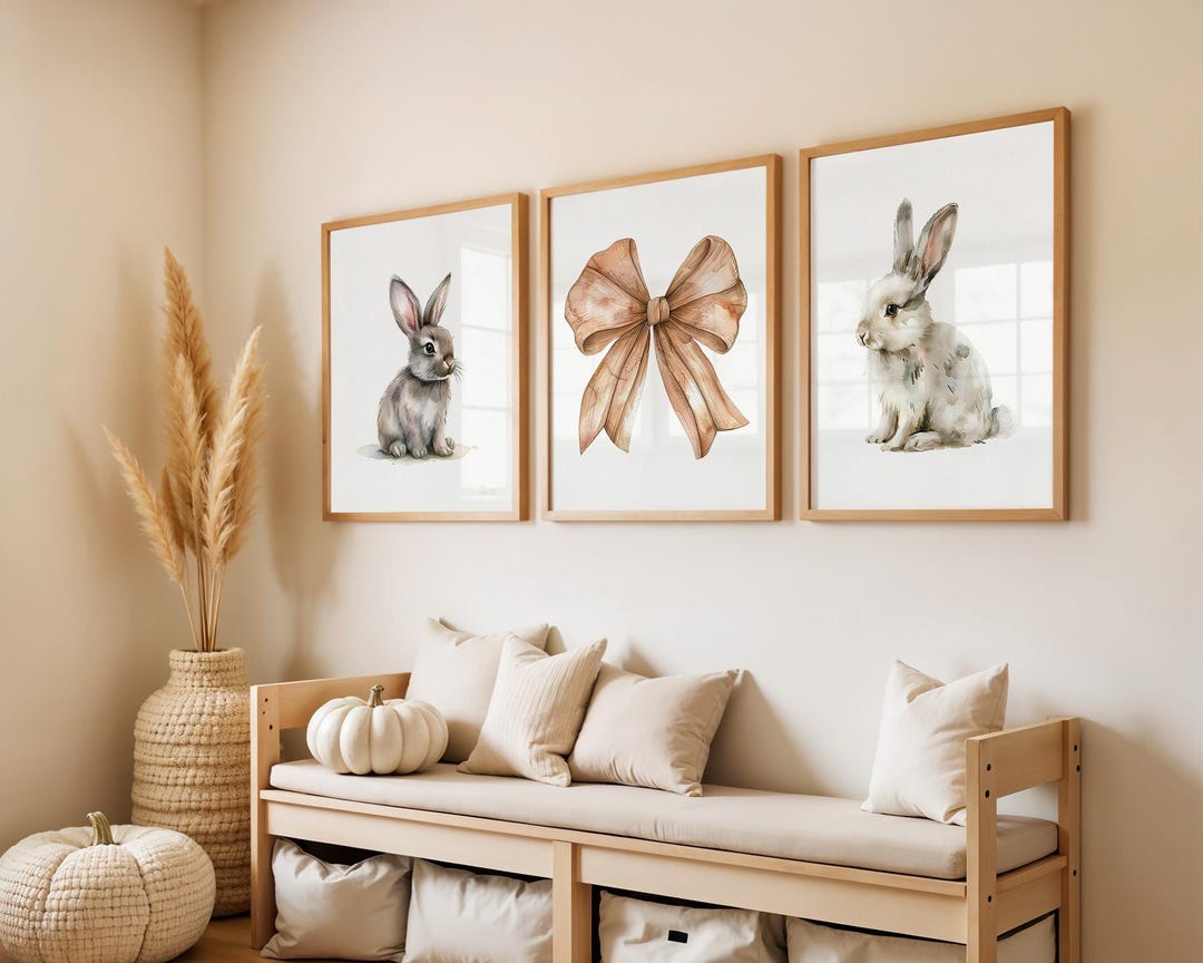 Cute Neutral Rabbit Cute Gender Neutral Rabbit Set Minimalistic Nursery Wall Art Baby Room ...