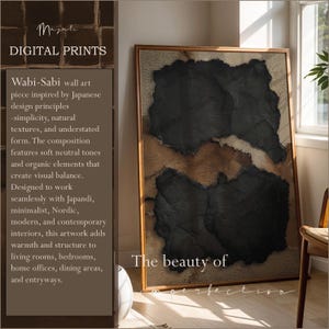 Wabi Sabi Japandi Abstract Wall Art Charcoal Black and Ochre Minimal Textured Composition Minimalistic home decor PRINTABLE Simple painting