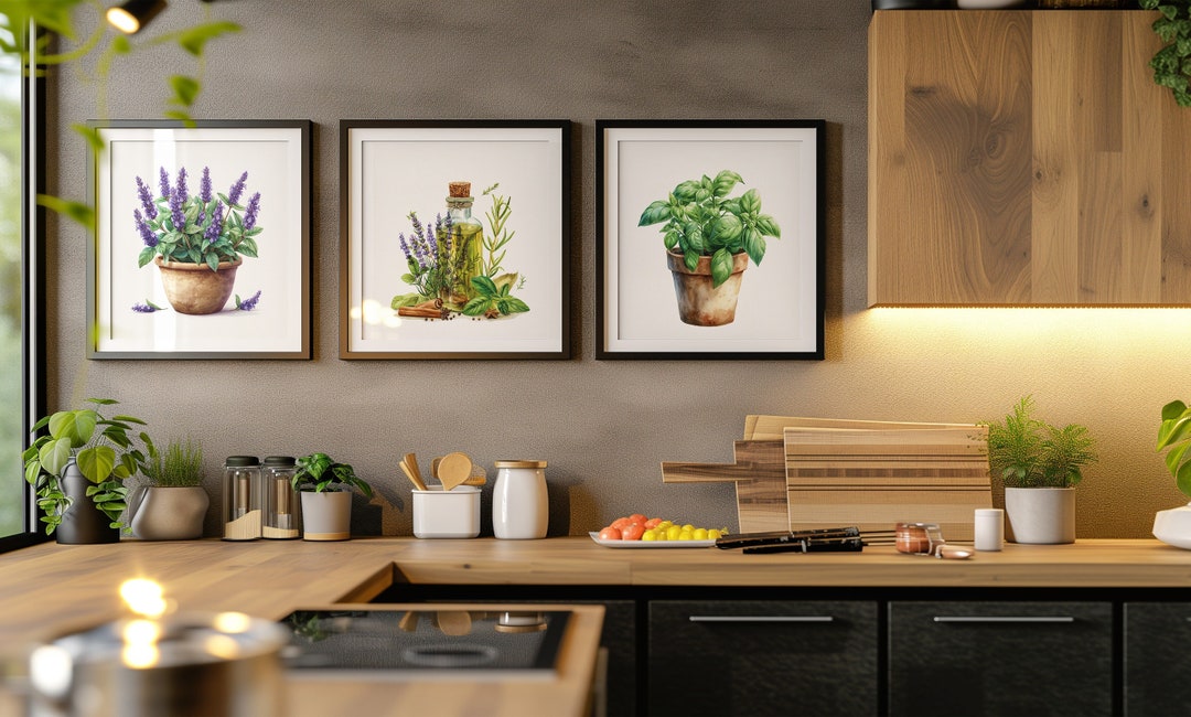 Wall Art Kitchen Set PRINTABLE Basil Set of 3 Print DIGITAL DOWNLOAD ...