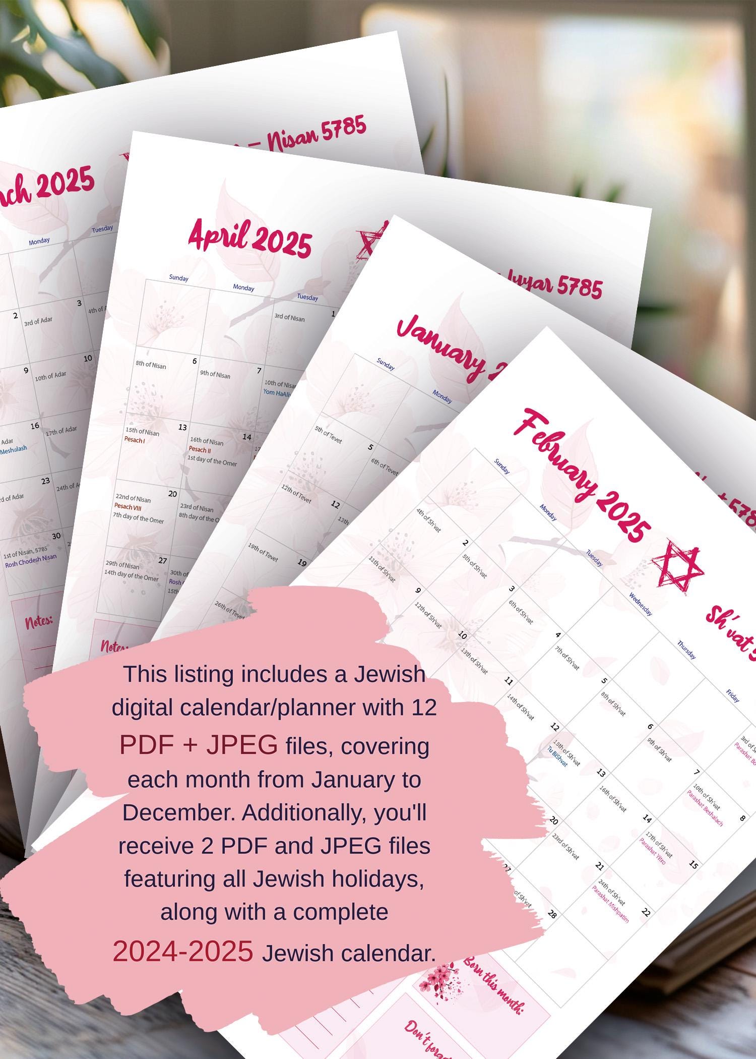 2024-2025 Jewish Calendar PRINTABLE Jewish Planner DIGITAL DOWNLOAD ...