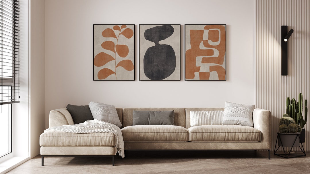 Wall Decor Mid Century Modern Set of 3 Prints Wall Art Netural Abstract ...