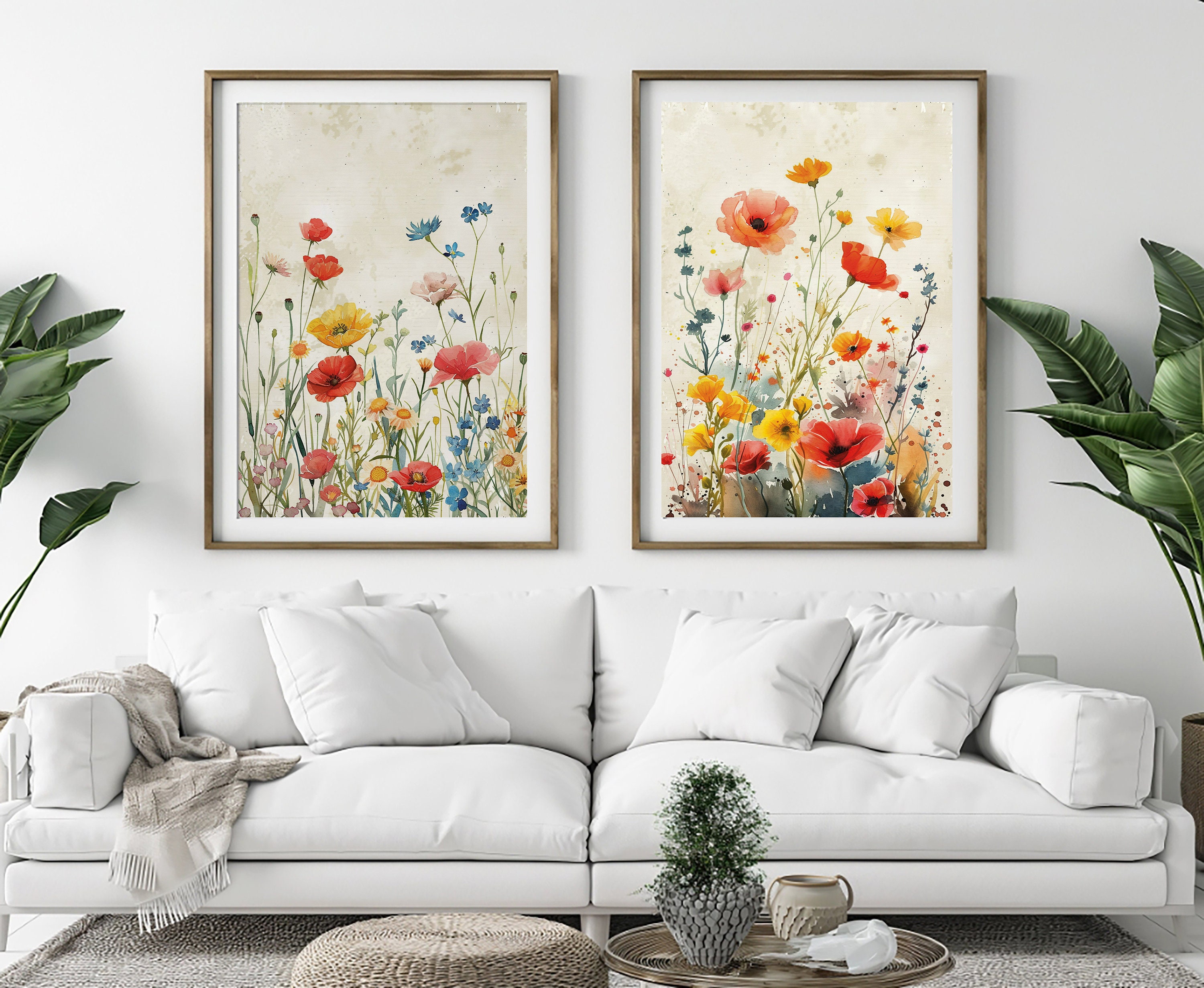 Wildflowers Watercolor Wall Art Set of 2 Prints DIGITAL DOWNLOAD Wall ...