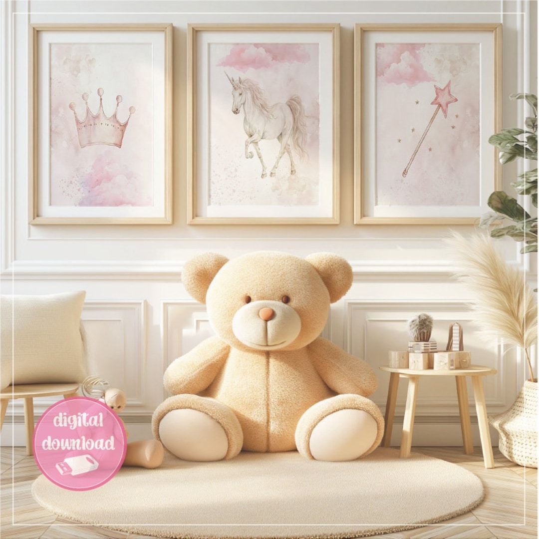 Girls Room Decor Set of 3 Prints Pink Nursery Wall Art PRINTABLE Set of ...