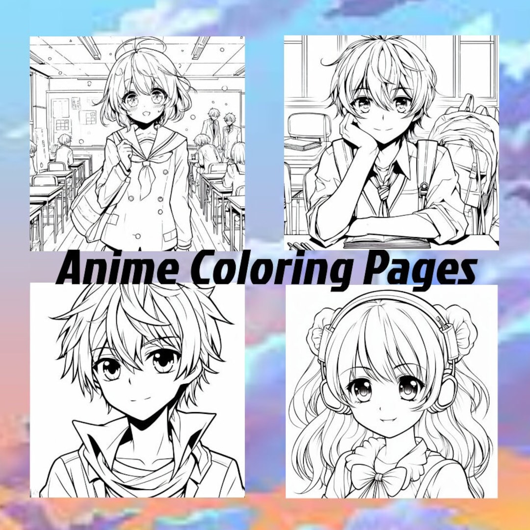 54 Anime and Manga Coloring Pages, Printable Coloring Book - Etsy