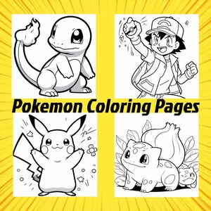 56 Pokemon Coloring Pages, Pikachu, Eevee, Charmander, Ash, Printable Coloring Book for Kids