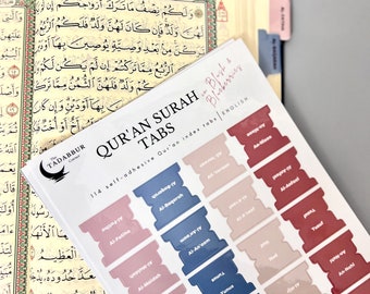 Handgemaakte Koran-tabbladen voor eenvoudige navigatie Blush-tonen | Dubbelzijdig, eenvoudig aan te brengen, gelamineerde soera of juz, koranbladwijzer, koranaccessoires
