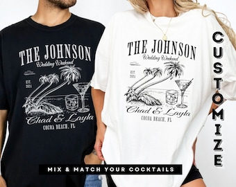 Personalized Wedding Weekend Shirts Custom Location Wedding Guest Gift Wedding Rehearsal Tshirt Beach and Cocktail Social Club Matching Tees