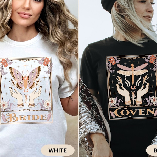 Bride's Coven Bachelorette Party Shirts Gothic Theme Wedding Bridal Party Matching T-Shirts Celestial Bridesmaids Gift Tarot Card Tee Spooky