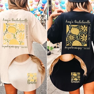 Custom Bachelorette Shirts Lemon Themed Bach Party Shirts Main Squeeze Bridesmaid Tshirts Bridal Party Matching T shirts Girls Trip Gifts