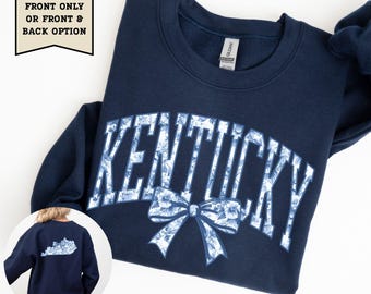 Kentucky Sweatshirt Blue Toile Shirt Kentucky Home State Crewneck KY Coquette Bow Sweater Kentucky Gift Travel Souvenir Kentucky Pullover